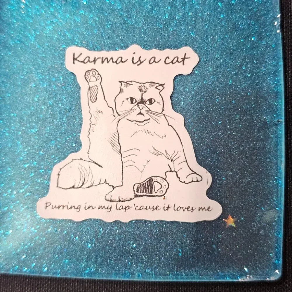 Handmade Beautiful Beacons Karma is a Cat Midnights Blue Swiftie Coaster